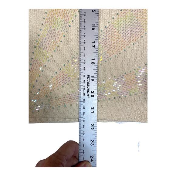 St John Evening Knit Cream Multi Shimmer Jacket Zip Front Skirt Suit Size 10 12 - Picture 9 of 16